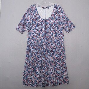 Lands End Dress Large Pink Blue Floral Pockets Beach Knit Boho Comfort Travel‎